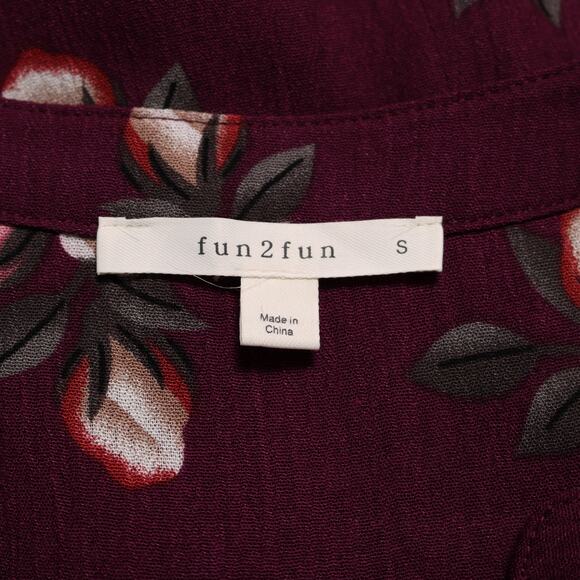 Stitch Fix Burgundy Floral Blouse Split Neck 3/4 Sleeve Pleated Fall Top Size S - Picture 6 of 9